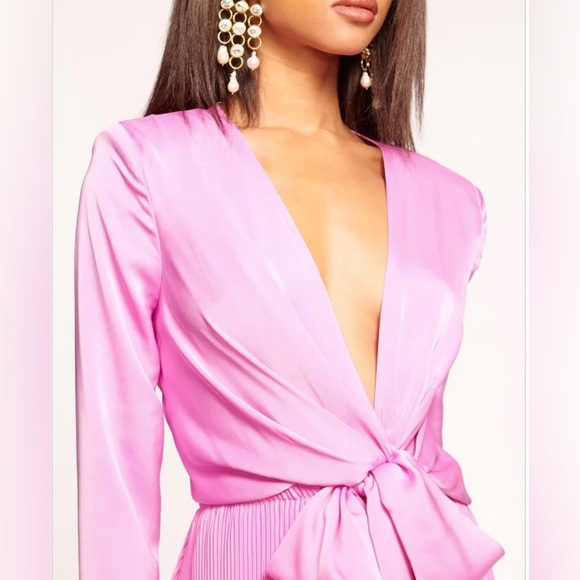 NEW Ramy Brook Zaylee Knotted Bodice Pleated Gown Sz S Pink Plunging Neckline - Picture 4 of 11